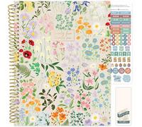 bloom daily planners Agenda académique 2025-2026 (21,6 x 27,9 cm) (juillet 2025 à juillet 2026) - Agenda hebdomadaire et mensuel daté avec autocollants et onglets, fête de jardin, beige