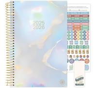 bloom daily planners Agenda scolaire journalier 2025-2026 (juillet 2025 à juillet 2026) - Agenda semainier et mensuel A5 avec autocollants - 14 x 21 cm - Opale irisée