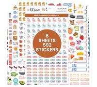 bloom daily planners Autocollants de planification des repas - 8 feuilles/plus de 500 autocollants - Lot de variétés essentielles pour la préparation des menus, les courses, le suivi des aliments et