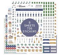 bloom daily planners Autocollants de planification des tâches ménagères - Lot de variétés essentielles pour la productivité de la maison - tâches, tâches, 8 feuilles/736 autocollants - Icônes et