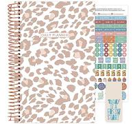 bloom daily planners Calendrier non daté - Agenda annuel - Organiseur passion/objectifs - Agenda mensuel/hebdomadaire avec onglets (janvier à décembre) - 14 x 21 cm - Léopard brun clair