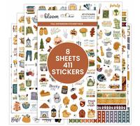 bloom daily Planners Pack d'autocollants d'extension d'automne - 8 feuilles / 411 autocollants - Pack vari de rcolte d'automne avec Halloween e