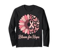 Bloom for Hope Ruban Rose Tournesol Soutien Cancer du Sein Manche Longue