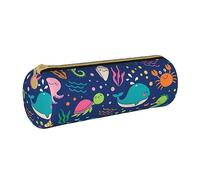 Bloom Rose Trousse à crayons ronde en cuir pour filles et garçons Trousse à crayons et trousse de maquillage pour étudiants, école, bureau, université, Poisson de mer de dessin animé, Taille unique