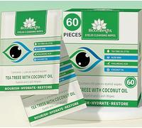 BloomBright 60 lingettes nettoyantes pour cils à l'huile d'arbre à thé, noix de coco, acide hyaluronique, thé vert, camomille, aloe vera, pour soulager les démangeaisons et le grain d'orge