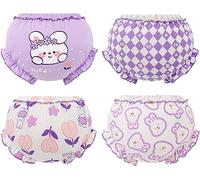 Bloomer Bébé Fille Culotte en Coton,Princesse Short Couvre-Couche,Culotte en Coton Bébé Fille Garçon Lot de 4,Respirant Volants Slips Elastique,Imprimé Lapin à la Fleurs,6-12 Mois