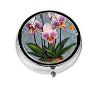 Blooming Orchids Mini pilulier rond, peut être mis dans un portefeuille, une poche, léger et pratique, pilulier à 3 compartiments, boîte à pilules portable,