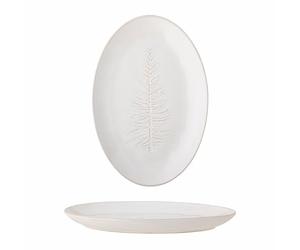 Bloomingville 82061074 Plateau de service d'hiver ovale en faïence avec sapin de Noël de couleur naturelle 31 x 21 cm