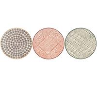 Bloomingville Assiettes à Dessert Retro Isabella - Plate à Gâteau Couleur ø 20 cm, Violet Rouge Gris, Céramique, Lot de 3