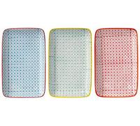 Bloomingville Assiettes de Service Carla - rectangulaire Plate Longues Couleur L 19 x W 12 cm, Rouge Bleu Vert, Céramique, Lot de 3
