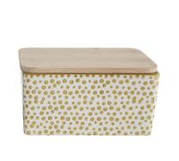 Bloomingville Beurrier En Céramique Jaune Blanc Avec Couvercle En Bambou