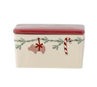 Bloomingville Beurrier Yule avec motif de Noël, vaisselle en céramique, cloche à beurre, rouge