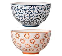 Bloomingville Bols à Petit-déjeuner Kristina - Bol à céréales et Salade Couleur Ø 13,5 cm, Bleu Rouge Orange, Céramique, Lot de 2, Capacité 420 ML