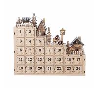 Bloomingville Calendrier de l'Avent Richie - Château en contreplaqué avec éclairage - 24 tiroirs à remplir - Calendrier de l'Avent Naturel - 38x33x10cm