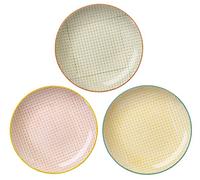 Bloomingville Carla Spring Lot de 3 assiettes à dessert rétro vintage Ø 20 cm Vert rose jaune céramique