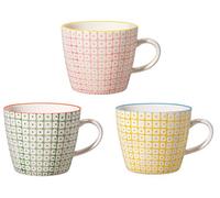 Bloomingville Carla Spring Lot de 3 tasses à café rétro avec anse - Vintage - Paroi épaisse - Diamètre : 9,5 x 8 cm - En céramique - Rose/vert/jaune - Contenance : environ 280 ml
