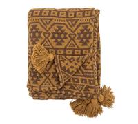 Bloomingville Couverture Lyla Braun Avec Pompons 130x150 CM Plaid Recyclé Coton