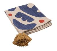 Bloomingville Couvre-lit tissé en Coton mélangé avec Motif Abstrait, Rayures et Pompons, Multicolore