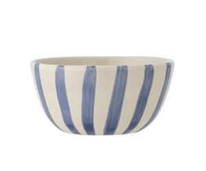 Bloomingville Creative Collection 82060956 Bégonia Bol en grès peint à la main à rayures Bleu Passe au lave-vaisselle, au micro-ondes et au four 500 ml Diamètre 14 cm Hauteur 7 cm