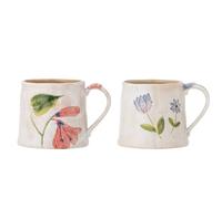 Bloomingville Creative Collection Camilla Lot de 2 tasses en grès peintes à la main avec motifs floraux, émail réactif, passent au lave-vaisselle, au micro-ondes, 10 x 9 cm