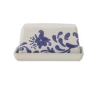 Bloomingville Creative Collection Petunia Beurrier estampillé à la main en grès Bleu/blanc Aspect vintage romantique 14 x 7 x 12 cm