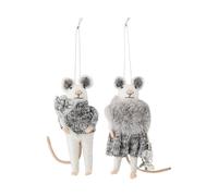 Bloomingville Décoration de Noël souris Peo 2 pièces Blanc-gris