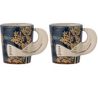 Bloomingville Hezha 82066105 Tasse en grès, avec poignée oiseau 3D, passe au lave-vaisselle, 8 x 9 cm, 260 ml (Lot de 2)