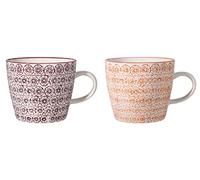 Bloomingville Isabella Lot de 2 tasses à café rétro en céramique avec anse à paroi épaisse Violet Orange Ø 9,5 x H 8 cm Capacité env. 280 ml
