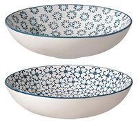 Bloomingville Kristina Lot de 2 bols à soupe rétro en céramique Bleu Ø 19 cm 550 ml