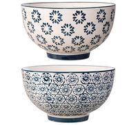 Bloomingville Lot de 2 bols à céréales rétro Kristina Vintage pour salade, glace, fruits Ø 13,5 cm, bleu, céramique, contenance env. 450 ml