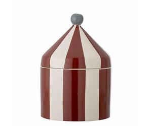 Bloomingville Mini pot Cimmi avec couvercle, 1150 ml, en grès, motif tente de cirque, rayures rouges et blanches, passe au lave-vaisselle et au micro-ondes