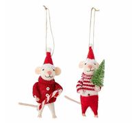 Bloomingville PEO Lot de 2 Ornements en Laine en Forme de Petites Souris, Rouge, Dimensions : L 6 x H 13 x l 9 cm