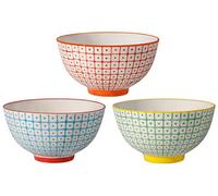 Bloomingville Petits Bols Carla - Bol pour riz dessert à la crème glacée Ø 11,5 cm, rouge bleu vert, Céramique, Lot de 3, Capacité 280 ml