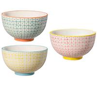 Bloomingville Petits Bols Carla Spring - Bol pour riz dessert à la crème glacée Ø 11,5 cm, vert rose jaune, Céramique, Lot de 3, Capacité 280 ml