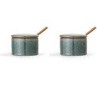 Bloomingville Pot avec couvercle et cuillère, Pixie, Vert, Céramique (Lot de 2)