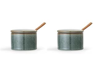 Bloomingville Pot avec couvercle et cuillère, Pixie, Vert, Céramique (Lot de 2)