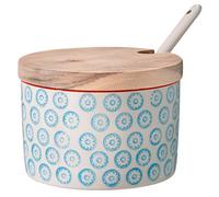 Bloomingville Salière avec Couvercle et cuillère Emma - Couleur Ø 10 cm, Bleu, Céramique, Capacité 250 ML