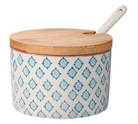 Bloomingville Salière avec Couvercle et cuillère Patrizia - Couleur Ø 10 cm, Bleu, Céramique, Capacité 250 ML