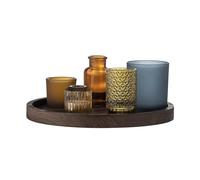 Bloomingville Sanga Cozy Lot de 5 bougeoirs votifs lgants en verre marron sur plateau rond en bois de paulownia phosphorescent, 30 x 10,5 cm, comprend 5 bougies votives pour clairage dcoratif et