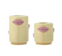 Bloomingville Sassy 82062194 Lot de 2 bougeoirs pour Bougies à Tige avec Bouche en Forme de Baiser en grès Jaune 5 x 5 cm/7 x 5 cm