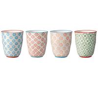 Bloomingville Tasses sans Anse Emma - Tasses à thé Tasse à café pour Le Bureau et la Maison, Cadeau sain Ø 8,5 x H 10 cm, Bleu Rouge Orange Vert, Céramique, Lot de 4, Capacité 300 ML