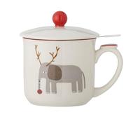 Bloomingville Valentin - Tasse avec couvercle et infuseur à thé - Rouge - En faïence - T10 x H 11 cm - 300 ml