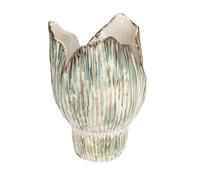 Bloomingville Vase sculptural plissé en grès avec Vernis réactif, Vert et Blanc