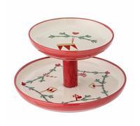 Bloomingville Yule Présentoir à gâteaux avec Motifs de Noël Classiques de Couleur Naturelle, en faïence, Hauteur : 13 cm, diamètre : 22 cm