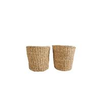 Bloomique - Pot à Plantes Tressé Coco - Lot de 2 Pots - Beige - Jonc de Mer - Panier pour Plantes - Intérieur et Extérieur - H22x Ø21