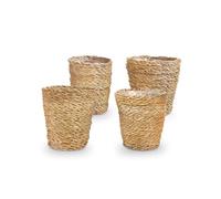 Bloomique - Pot à Plantes Tressé Coco - Lot de 4 Pots - Beige - Jonc de Mer - Panier pour Plantes - Intérieur et Extérieur - H13x Ø12