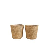 Bloomique - Pot à Plantes Tressé Maki - Lot de 2 Pots - Beige - Jonc de Mer - Panier pour Plantes - Intérieur et Extérieur - H22x Ø21