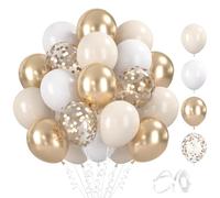 BlooMoo 60 Pièces Ballons Beige Dore Blanc, 12 Pouces Latex Ballon Champagne Doré Mat Blanc, Ballons Metalliques, Ballon Confettis, pour Anniversaire Mariage Décoration de Fête