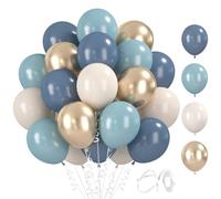 BlooMoo 60 Pièces Ballons Bleu Blanc, 12 Pouces Latex Ballon Bleu Blanc et Champagne, Ballons Metalliques, pour Anniversaire Mariage Décoration de Fête