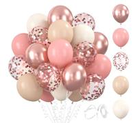 BlooMoo 60 Pièces Ballons Rose Beige, 12 Pouces Latex Ballon Rose Rétro, Ballons Metalliques, Ballon Confettis, pour Anniversaire Mariage Décoration de Fête